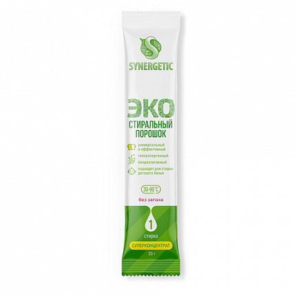 Стиральный порошок автомат 50 стиков SYNERGETIC, 50 стирок, концентрат, биоразлагаемый, 109005