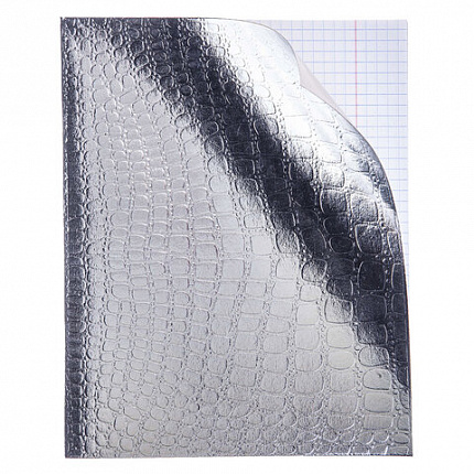 Тетрадь бумвинил А5 96л. скоба, офсет №1, клетка, с полями, HATBER, СЕРЕБРО Metallic, 96Т5бвВ1