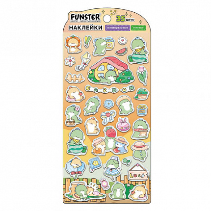 Наклейки гелевые "Зверята", 17,5х9 см, ассорти 6 видов, FUNSTER (ФАНСТЕР), 666080