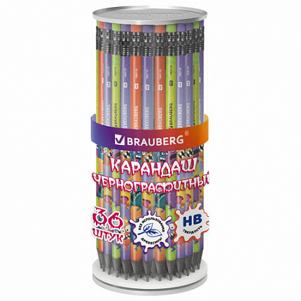 Карандаш чернографитный с принтом кросс-серия МОНСТРИКИ, 1 шт., HB, ластик, ассорти, BRAUBERG, 182110
