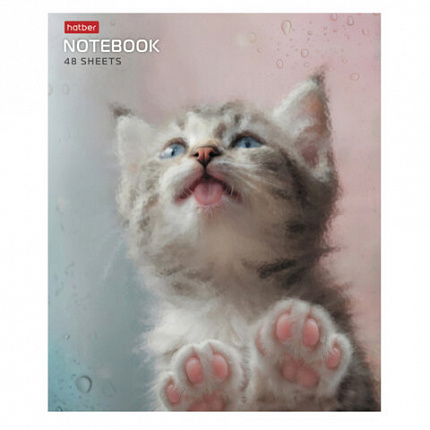 Тетрадь А5 48 л., HATBER скоба, клетка, обложка картон, "Розовые лапки" (микс в спайке), 090370, 48Т5В1