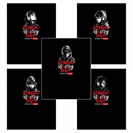 Тетрадь А5 48 л. HATBER скоба, клетка, выборочный лак, "Music is my life" (микс в спайке), 091471, 48Т5вмВ1