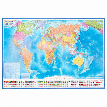 Карта мира политическая 199х134 см, 1:15,5М, с ламинацией, интерактивная, европодвес, BRAUBERG, 112387