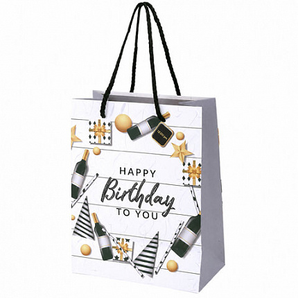 Пакет подарочный (1 штука) 18х10х23 см (M), "Happy Birthday", ассорти, глиттер, фольга, ЗОЛОТАЯ СКАЗКА, 700806