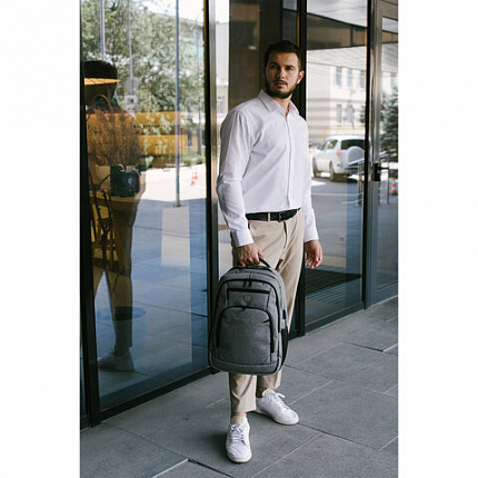 Рюкзак HEIKKI SECURE (ХЕЙКИ) универсальный, 2 отделения, отделение для ноутбука, серый, 46x31x19 см, 273895