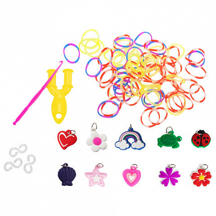 Набор резинок для плетения украшений 1 500 шт., 24 цвета, бокс, бусины, BAMBOX (БАМБОКС), 665977