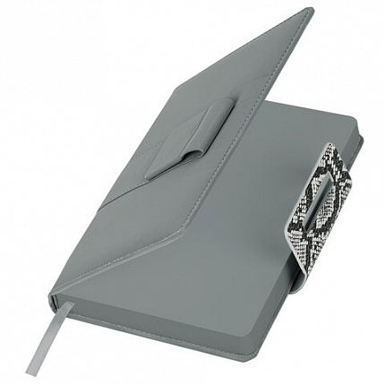 Ежедневник недатированный А5 138х213 мм, BRAUBERG "Safari", под кожу, магнит, 160 л., Snake, серый, 116594