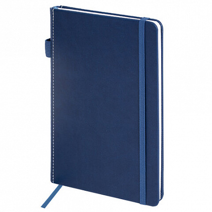 Блокнот А5 135x212мм BRAUBERG "Soft touch" под кожу, резинка, держатель, 80л клетка, синий, 117149