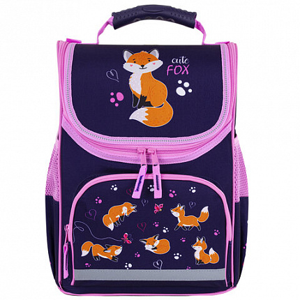 Ранец ПИФАГОР BASIC, 1 отделение, 3 кармана, эргономичная спинка, "Playing foxes", 35х28х18 см, 273136