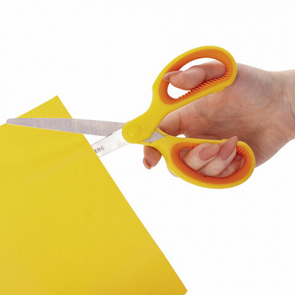 Ножницы BRAUBERG "Original", 155 мм, оранжево-желтые, ребристые резиновые вставки, 236450