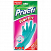 Перчатки МНОГОРАЗОВЫЕ резиновые PACLAN "Extra Dry", хлопчатобумажное напыление, 100% флок, размер 8,5-9, L (большой) синие, вес 54 г, 7350, 407350
