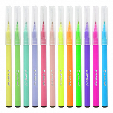 Фломастеры 6 неоновых + 6 пастельных, вентилируемый колпачок BRAUBERG "PREMIUM", картонная коробка, 152198