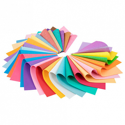 Пористая резина/фоамиран А4, 2 мм, НАБОР, 30 листов, 30 цветов, яркие цвета, блестки, ОСТРОВ СОКРОВИЩ, 665666