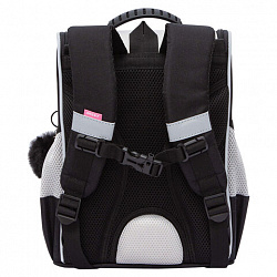 Ранец GRIZZLY анатомическая спинка, с мешком для обуви, для девочек, "BLACKY", серый, 33х25х13 см, RAm-584-1/2