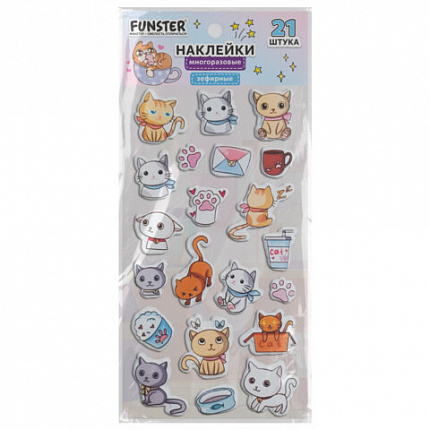 Наклейки зефирные "Котики", 18х9,5 см, ассорти 6 видов, FUNSTER (ФАНСТЕР), 666092