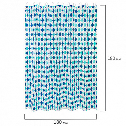 Шторка для ванной PEVA, 180х180 см, кольца в комплекте, дизайн ассорти, УЗОРЫ, WBZ (ВБЗ), 700068