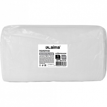 Полотно ВАФЕЛЬНОЕ Узбекистан, отбеленное, рулон 0,45х50 м, плотность 180 (±10) г/м2, в пакете, LAIMA, 607519