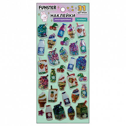Наклейки гелевые "Любимые блестки", 17,5х9 см, ассорти 6 видов, FUNSTER (ФАНСТЕР), 666104