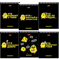 Блокнот МАЛЫЙ ФОРМАТ А6, 40 л., гребень, картон, клетка, HATBER, "УтяКря", 079618, 40Б6В1гр