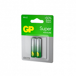 Батарейки КОМПЛЕКТ 2 шт., GP Super G-Tech, AA (LR6, 15А), алкалиновые, пальчиковые, блистер, 15A-2CR2