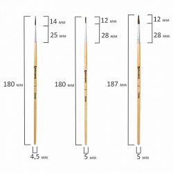 Кисти BRAUBERG, набор 5 шт. (пони, круглые № 1, 2, 3, 4, 5), блистер, 200222