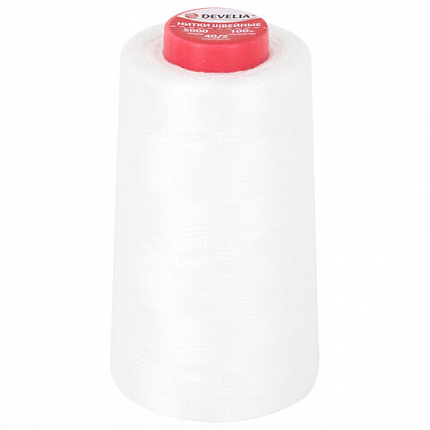 Нитки швейные 40/2 5000 ярд. (4572 м), 1 шт. белые, DEVELIA (Девелиа), 665620