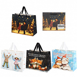 Пакет подарочный (1 шт.) новогодний, 26х13х32 см, "Love story", фольга, ассорти, ЗОЛОТАЯ СКАЗКА, 592445