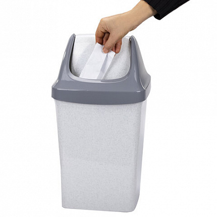 Ведро мусорное с КРЫШКОЙ (качающейся) 15 литров, "СВИНГ", 47х27х23 см, серое, IDEA, М 2462
