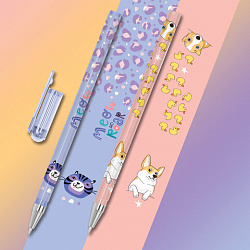 Ручка шариковая с принтом FUNSTER (ФАНСТЕР) STICK "CUTE ANIMALS", СИНЯЯ, SOFT TOUCH покрытие, узел 0,7 мм, линия письма 0,35 мм, 144387