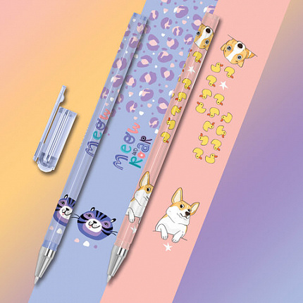 Ручка шариковая с принтом FUNSTER STICK "CUTE ANIMALS", СИНЯЯ, SOFT TOUCH покрытие, узел 0,7 мм, линия письма 0,35 мм, 144387