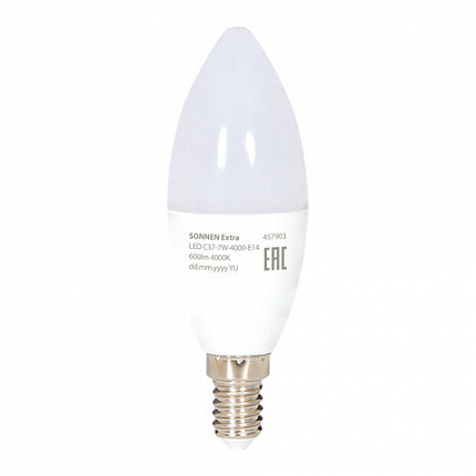 Лампа светодиодная SONNEN EXTRA, 7 (60) Вт, Е14, свеча, нейтральный белый, 30000 ч, LED C37-7W-4000-Е14, 457903
