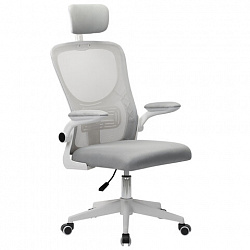 Кресло CROMEX (КРОМЕКС) "Dynamic CH-699", откидные подлокотники, пластик белый, сетка/ткань TW, серое, 533070