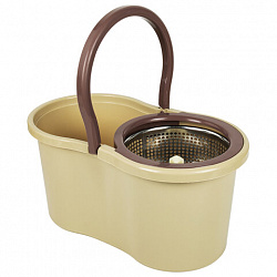 Швабра с отжимом и ведром 7л/5л, отжим центрифуга / рукоятка, 2 круглые насадки, крепление кольцо, бежевый, LAIMA, 607488