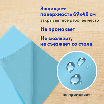 Клеёнка настольная ПИФАГОР для уроков труда, ПВХ, голубая, 69х40 см, 228116