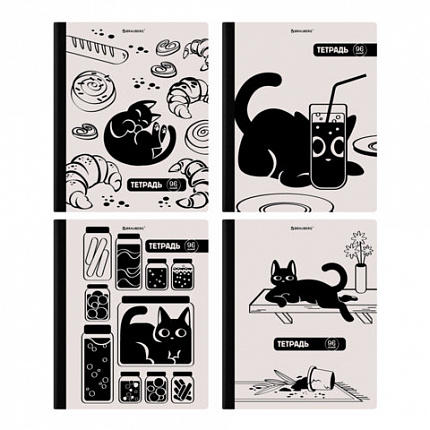 Тетрадь А5 96л. BRAUBERG на сшивке с корешком, клетка, обложка картон, Кот-Непоседа, 405292