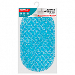 Коврик для ванны противоскользящий 68х37 см, "Пузыри", овальный, прозрачно-голубой, ПВХ, PRIMILA (ПРИМИЛА), 700381