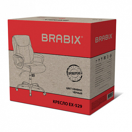 Кресло BRABIX "Forex EX-529", экокожа, разборное пятилучие, черное, 532980