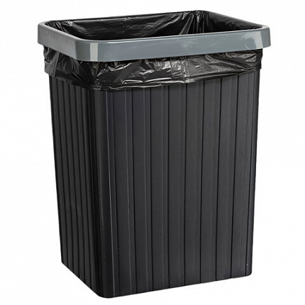 Мусорное ведро КОМПЛЕКТ с ободком-держателем мешков, прямоугольное, 13 литров, черное, LAIMA, 702295