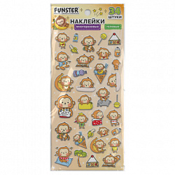Наклейки гелевые "Зверяшки-обаяшки", 17,5х9 см, ассорти 12 видов, FUNSTER (ФАНСТЕР), 666085