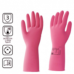 Перчатки латексные КЩС, сверхпрочные, плотные, хлопковое напыление, размер 7, S (малый), красные, HQ Profiline, 73579