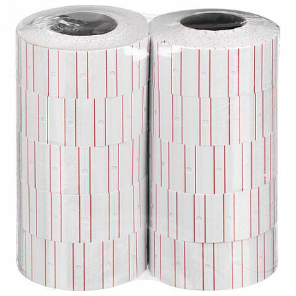 Этикет-лента 21х12 мм, прямоугольная, белая с красной полосой, КОМПЛЕКТ 10 рулонов по 1000 этикеток, 117546