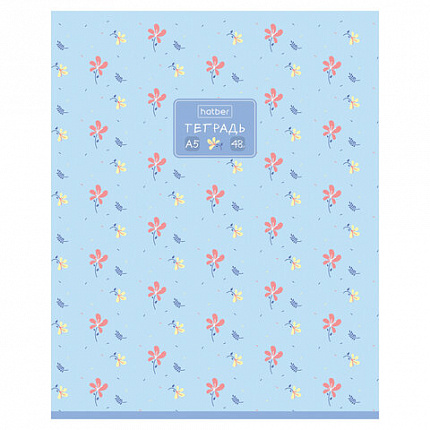 Тетрадь А5 48 л., HATBER, скоба, клетка, обложка картон, тиснение, Цветочный орнамент (микс), 092867, 48Т5тВ1