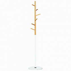 Вешалка-стойка BRABIX "CR-1906" на мраморном диске, металл белый/дерево бук, 6 крючков, 606440