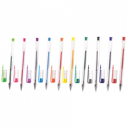 Ручки гелевые ПИФАГОР, НАБОР 10 ЦВЕТОВ, корпус прозрачный, узел 0,5 мм, линия письма 0,35 мм, 142794