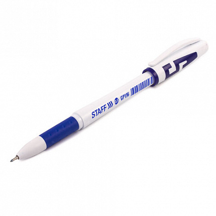 Ручка гелевая с грипом STAFF "Manager" GP-197, СИНЯЯ, корпус белый, игольчатый узел 0,5 мм, линия письма 0,35 мм, 142394