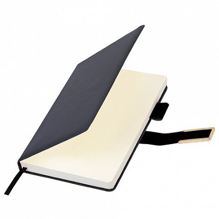 Ежедневник недатированный А5 143х210мм BRAUBERG Deluxe, под кожу, магнит 160л, черный, 117414, 117141