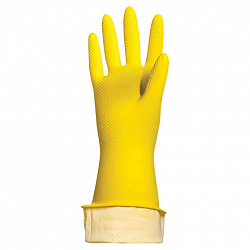 Перчатки МНОГОРАЗОВЫЕ латексные ЛЮБАША "ЭКОНОМ", хлопчатобумажное напыление, размер XL (очень большой), желтые, вес 34 г, 603786