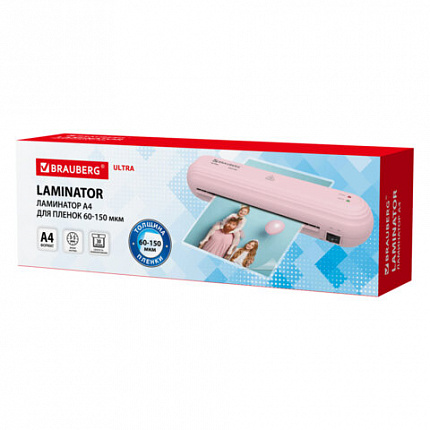 Ламинатор BRAUBERG ULTRA PM235P, РОЗОВЫЙ, формат A4, толщина пленки 60-150 мкм, скорость 30 см/мин, 532186