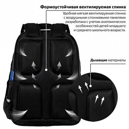 Рюкзак BRAUBERG SOFT, 2 отделения, 3 кармана, "Не бойся", СВЕТЯЩИЙСЯ, 40х31х15 см, 271364