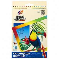 Карандаши цветные ЛУЧ "Школа Творчества", 18 цветов, трехгранные, натуральное дерево, 30С 1807-08